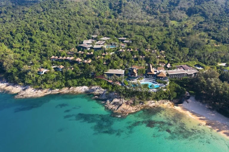 Aerial View of Coastal Resort with Multiple Pools and Turquoise Waters at Nai Thon Beach