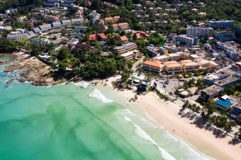 Aerial View of Patong Beach with Pools, Spas, and Coastal Landscape