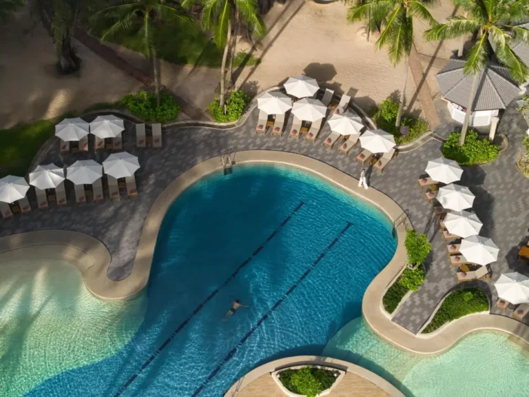 Aerial View of Resort-Style Swimming Pools and Relaxation Areas at Bang Tao Beach