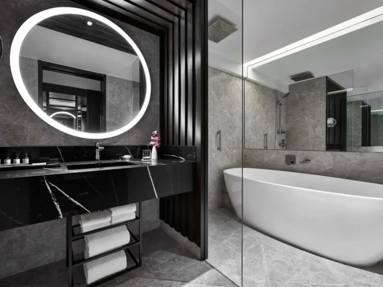 Bathroom with Freestanding Bathtub and Rainfall Shower in City Hall Area