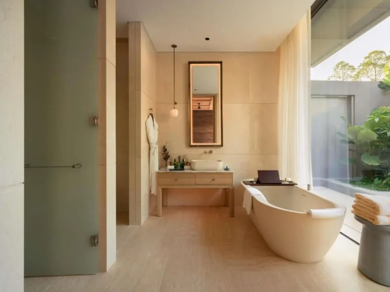 Bathroom with Freestanding Bathtub and Vanity Area in Sentosa Island
