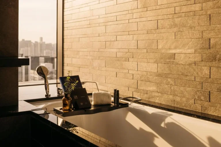 Bathtub and Relaxation Area with Urban View in Singapore Bathroom