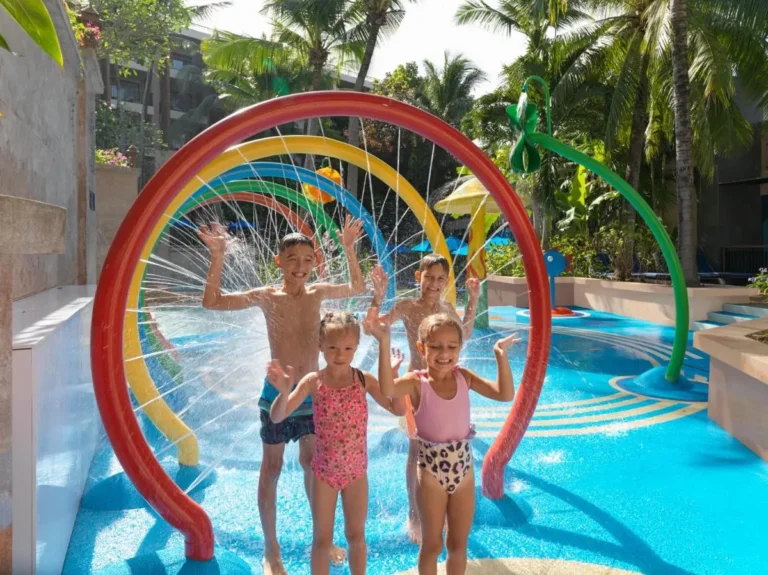 Colorful Outdoor Children’s Water Play Area with Pools and Sprayers at Kata Beach