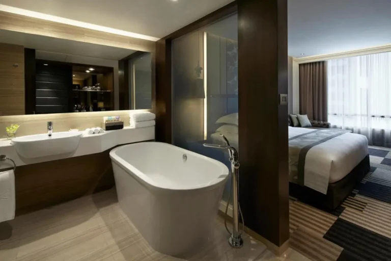 Contemporary Bathroom and Bedroom Interior with Freestanding Tub in Khlong Toei