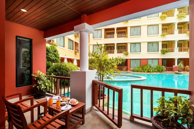 Covered Patio with Direct Access to Swimming Pool in Multi-Story Building at Patong Beach