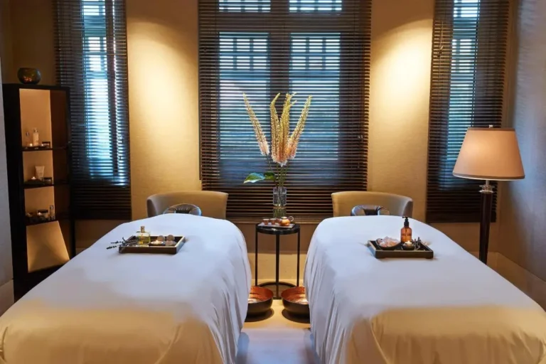 Dual Massage Treatment Room with Soft Lighting and Natural Elements in City Hall