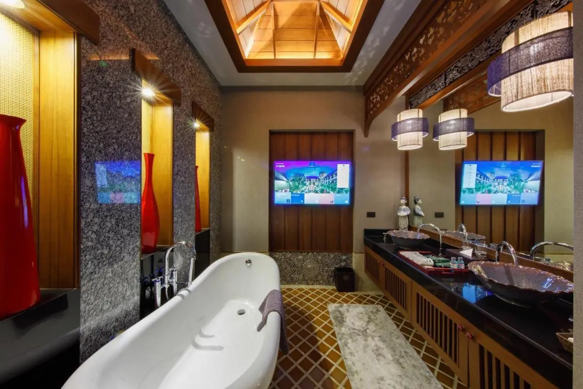 Phra Sing Elegant Bathroom Design with Freestanding Tub and Dual Vessel Sinks in Chiang Mai