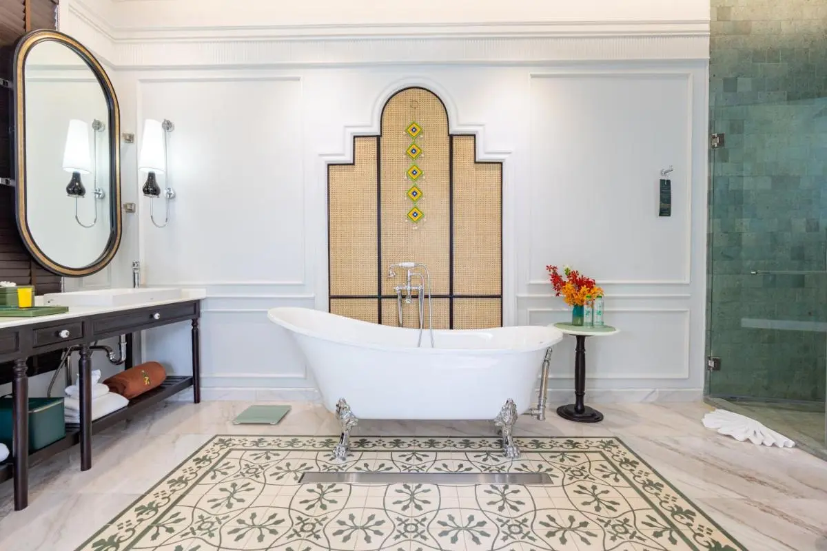 Elegant Bathroom with Freestanding Clawfoot Bathtub and Glass Shower in Phra Sing Chiang Mai