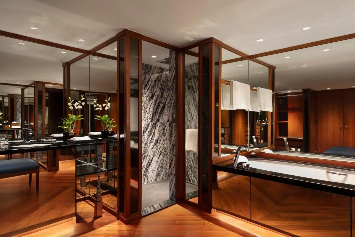 Elegant Indoor Wellness Area with Bathtub and Marble Shower in Sathorn Bangkok