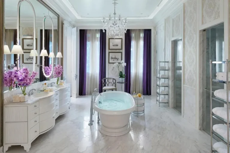 Elegant Spacious Bathroom with Freestanding Tub and Dual Showers in Bang Rak