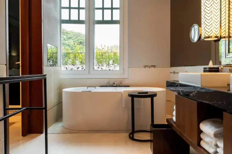 Freestanding Bathtub and Spa Features in City Hall Bathroom Design
