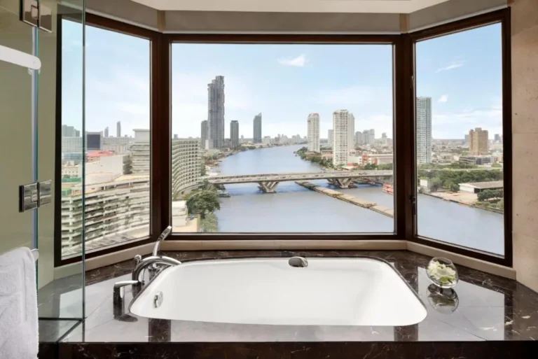 Indoor Bathtub with Panoramic River and Cityscape View in Bang Rak Bangkok