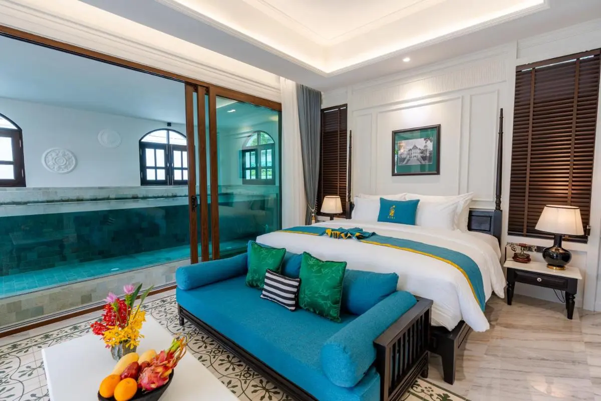 Siri Villa Chiang Mai Indoor Bedroom with Adjacent Pool Featuring Mosaic Tiles and Classic Design in Phra Sing Chiang Mai