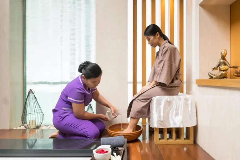 Indoor Foot Spa Treatment with Wooden Basin and Relaxing Ambiance in Pathumwan