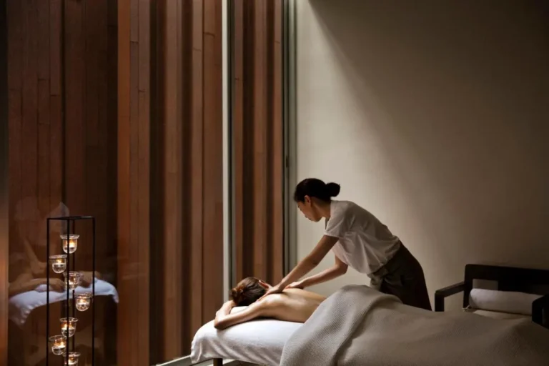 Indoor Massage Therapy Room with Minimalist Design and Ambient Lighting in Sathorn Bangkok