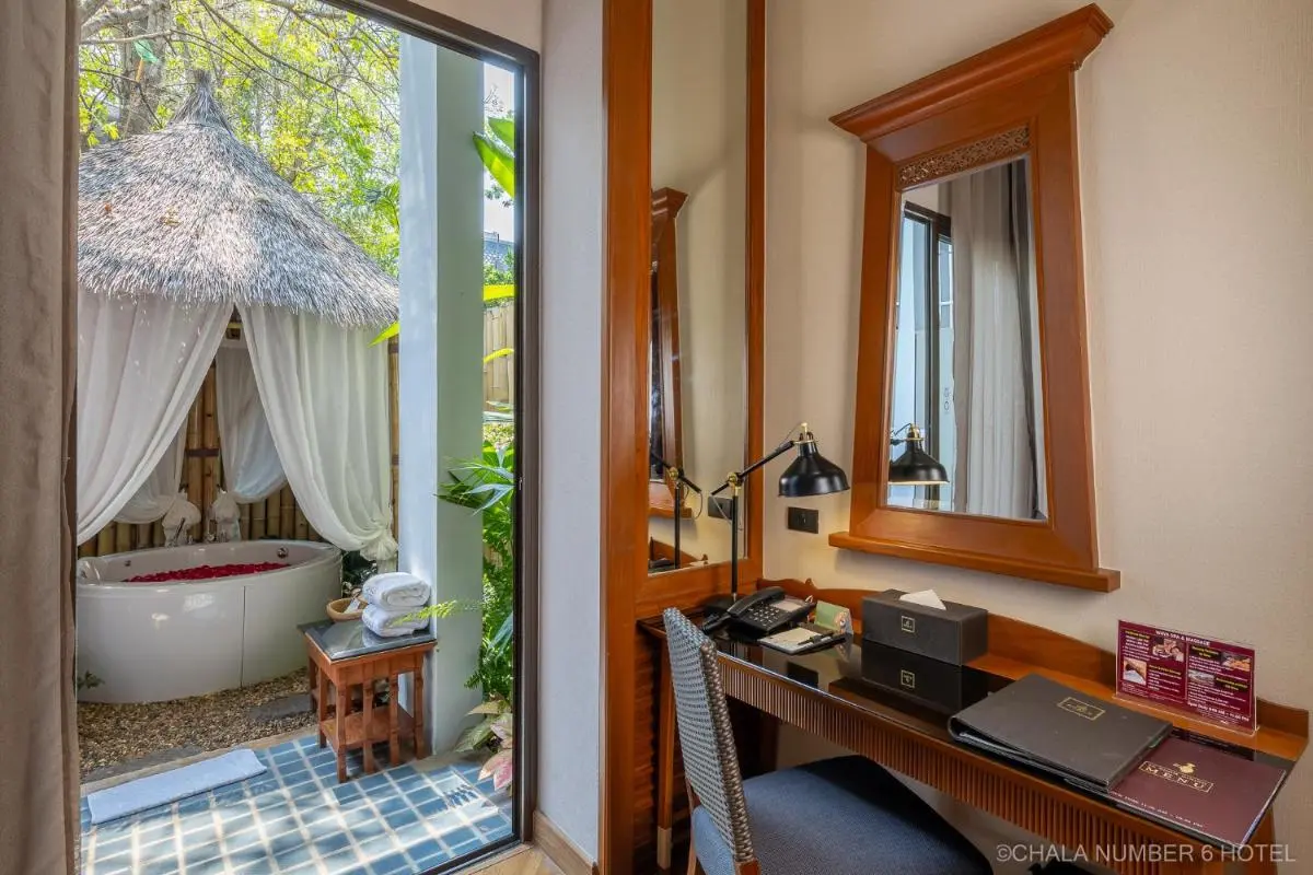 Chala Number6 Indoor-Outdoor Wellness Space with Rose Petal Bathtub and Desk in Phra Sing Chiang Mai