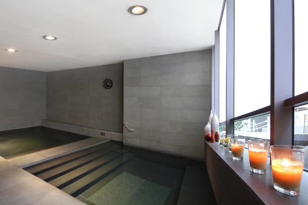 Indoor Pool Area with Natural Light and Stone Tiles in Singapore