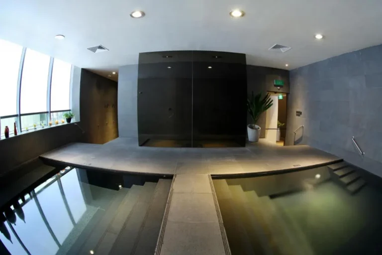 Indoor Pool Area with Two Rectangular Pools and Natural Light in Singapore
