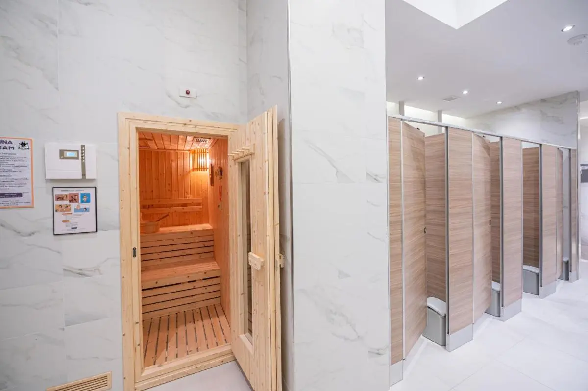 Indoor Sauna and Shower Facilities with Wooden Accents in Chang Khlan Chiang Mai