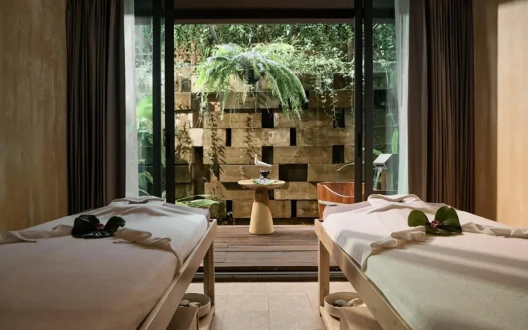 Indoor Spa Treatment Room with Massage Tables and Outdoor Wooden Tub at Patong Beach