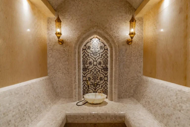 Indoor Steam Room with Mosaic Tiles and Ornate Basin at Bang Tao Beach