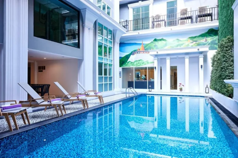Indoor Swimming Pool and Lounge Area with Classical Architecture in Phra Nakhon Bangkok