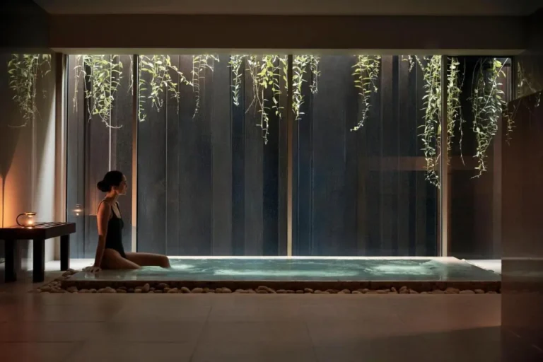 Indoor Wellness Area with Jacuzzi and Waterfall Feature in Sathorn Bangkok