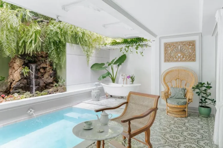 Indoor Wellness Area with Pool, Clawfoot Bathtub, and Waterfall in Phra Sing Chiang Mai