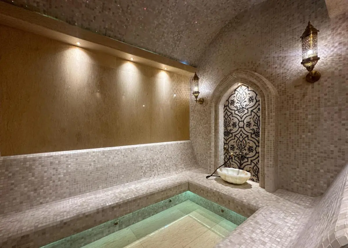 Indoor Wellness Steam Room with Mosaic Tiles and Ambient Lighting at Bang Tao Beach