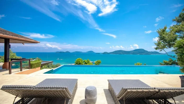 Infinity Pool Overlooking Ocean with Lounge Chairs at Panwa Beach Terrace