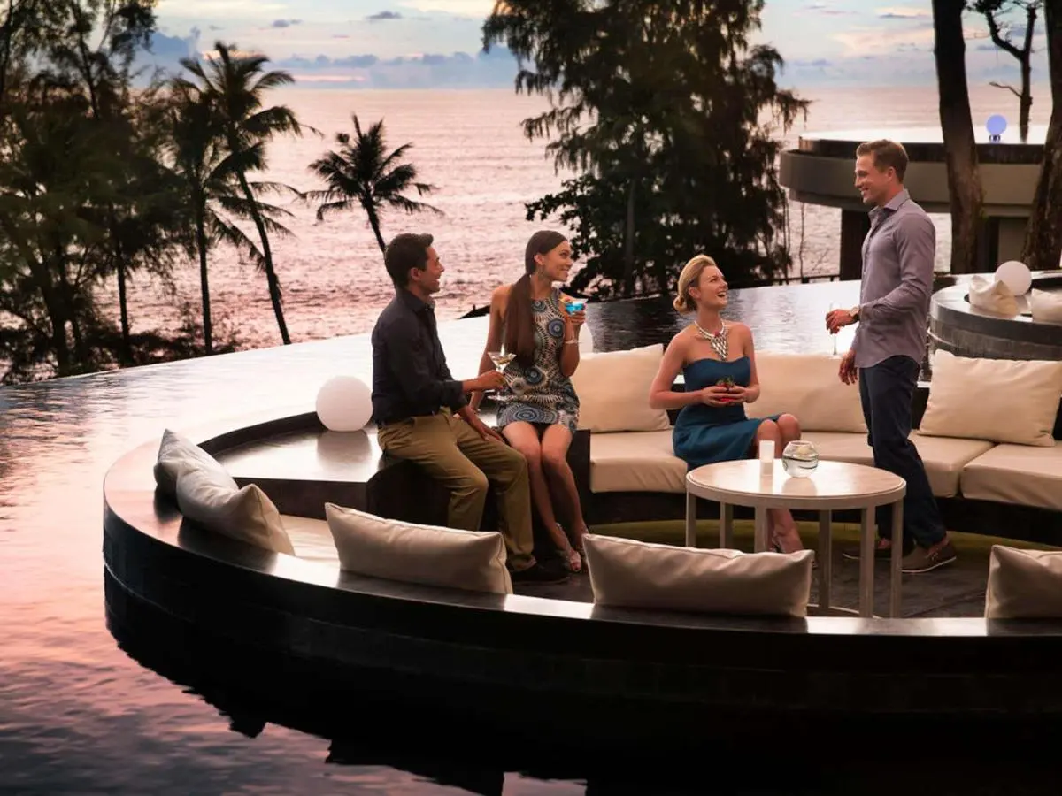 Phuket Province Infinity Pool with Circular Seating Area Overlooking Ocean at Nai Thon Beach