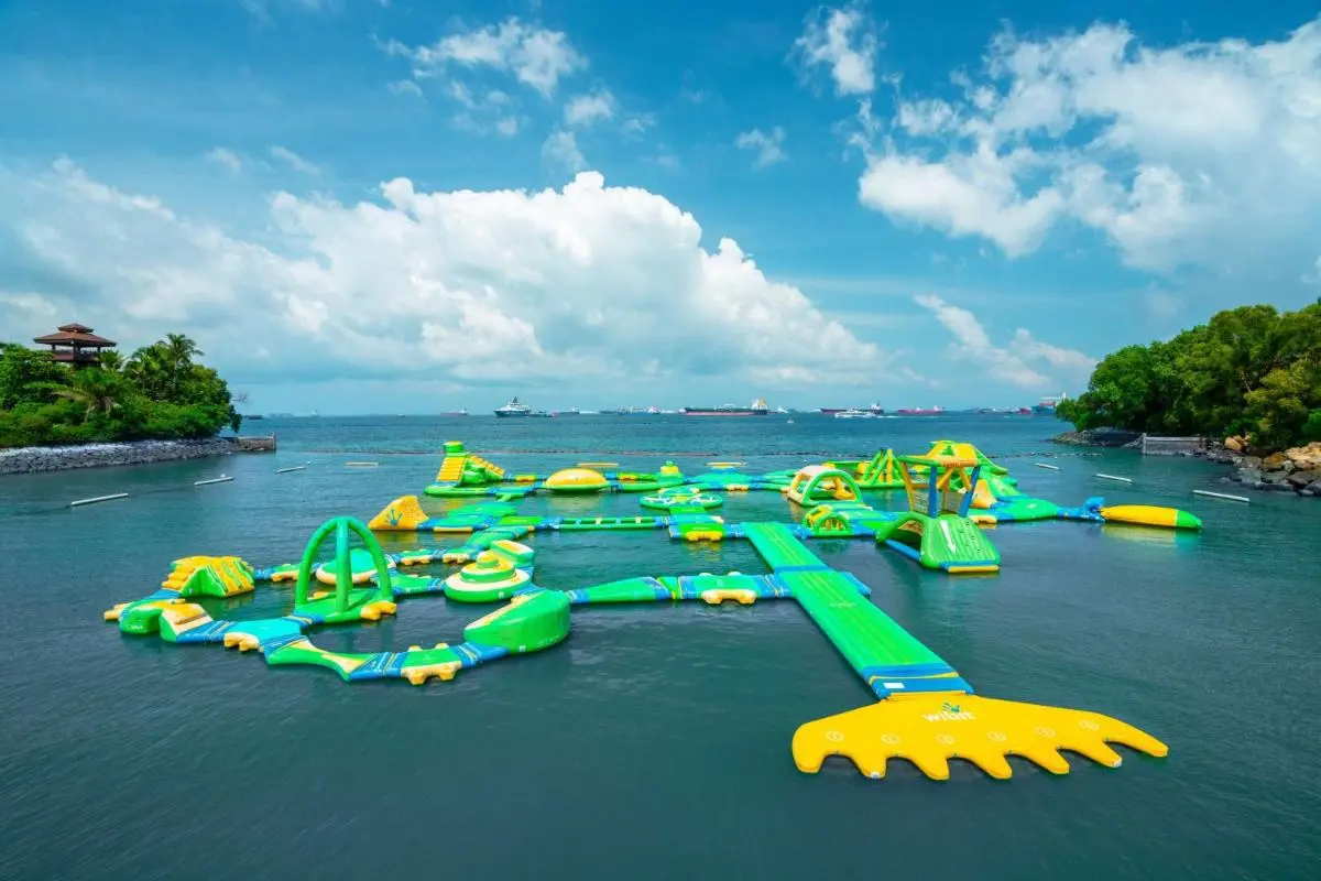 Inflatable Water Park with Climbing Frames and Slides in Singapore Bay