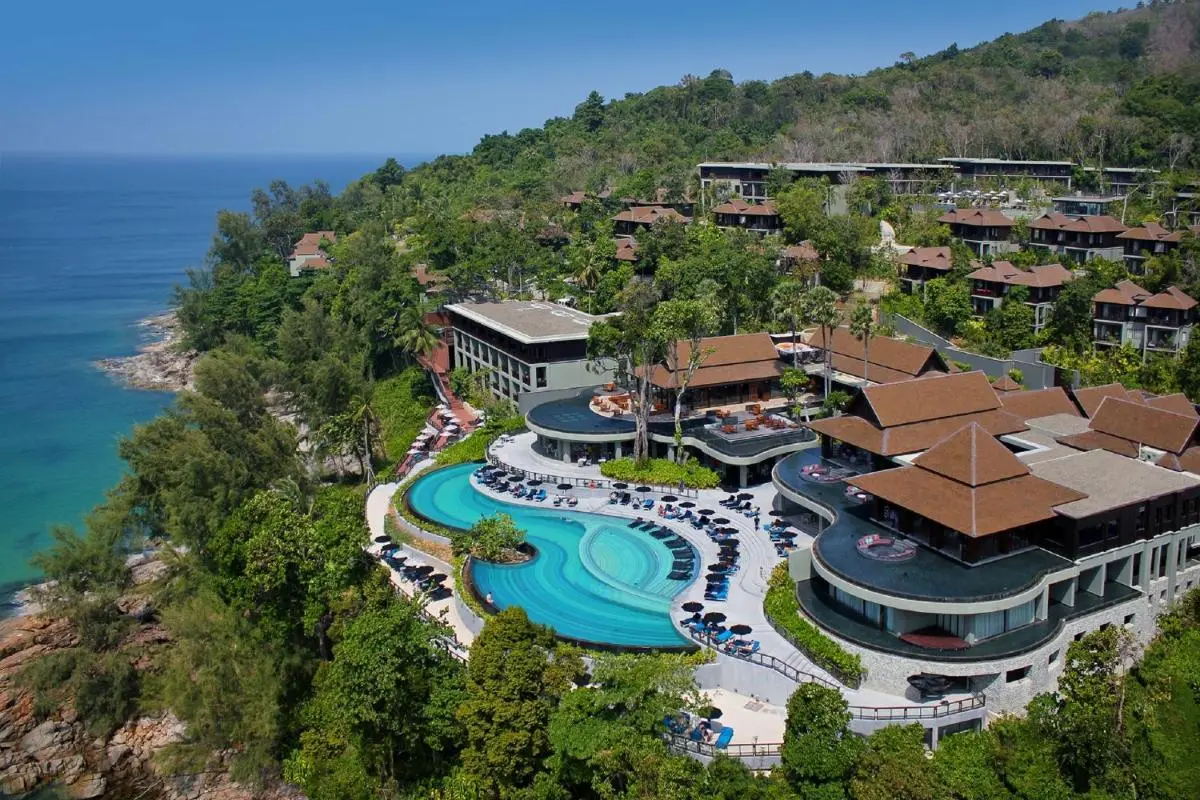 Large Multi-Tiered Pool and Outdoor Leisure Area Overlooking Nai Thon Beach Coastline