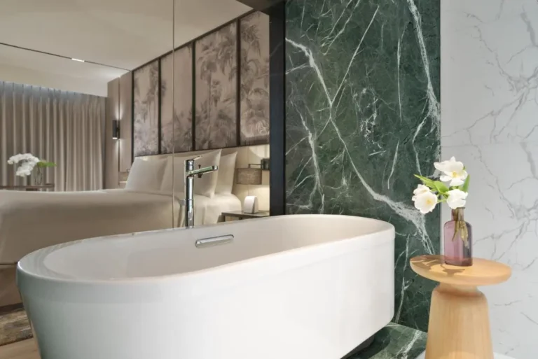 Modern Bathroom and Bedroom Interior with Freestanding Tub in Pathumwan Bangkok