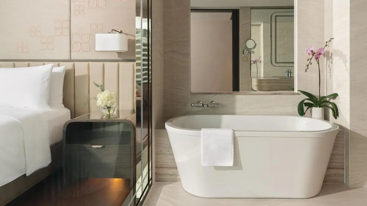 Modern Bathroom and Bedroom Suite Featuring Freestanding Bathtub in Pathumwan Bangkok