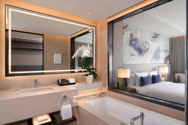 Modern Bathroom and Bedroom Suite with Built-in Bathtub and Marble Countertop in Wattana Bangkok
