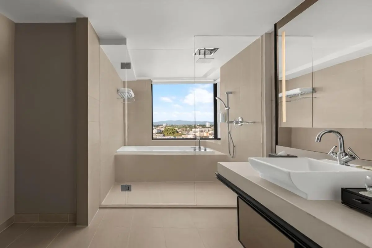 Chiang Mai Marriott Hotel Modern Bathroom Design Featuring Built-In Bathtub and Glass Shower in Chang Khlan Chiang Mai