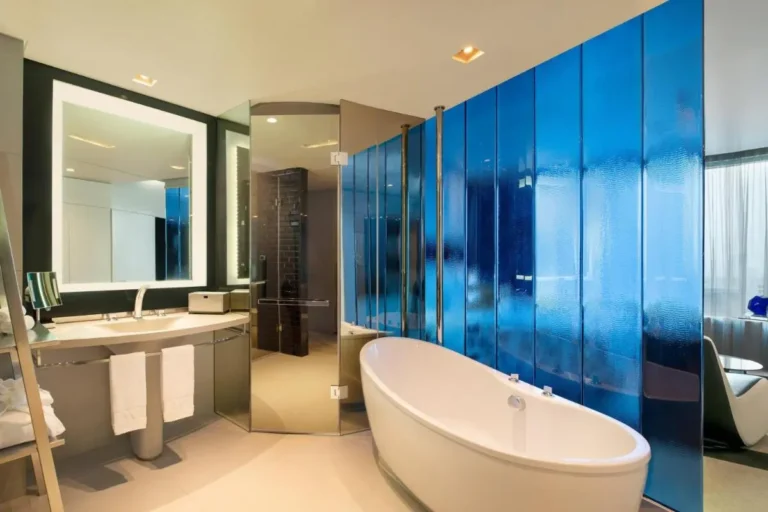 Modern Bathroom Design Featuring Freestanding Bathtub and Glass Shower in Bang Rak
