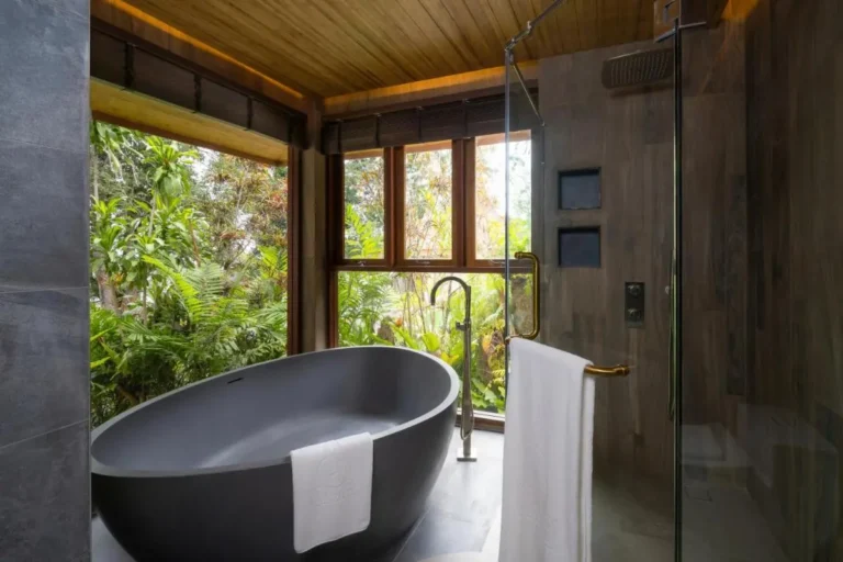 Modern Bathroom Design Featuring Freestanding Bathtub and Rainfall Shower in Phuket Town