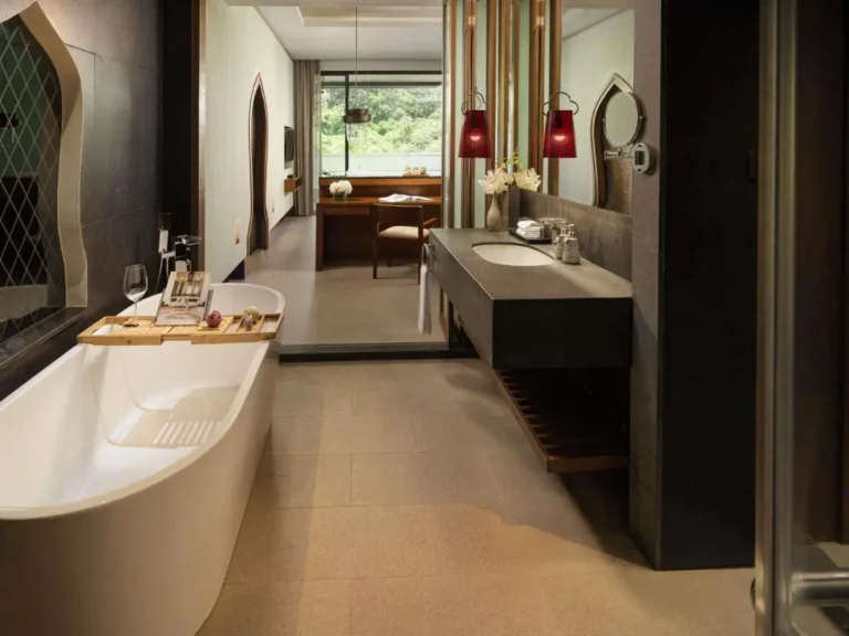 Modern Bathroom Design Featuring Freestanding Tub and Scenic View in Patong Beach