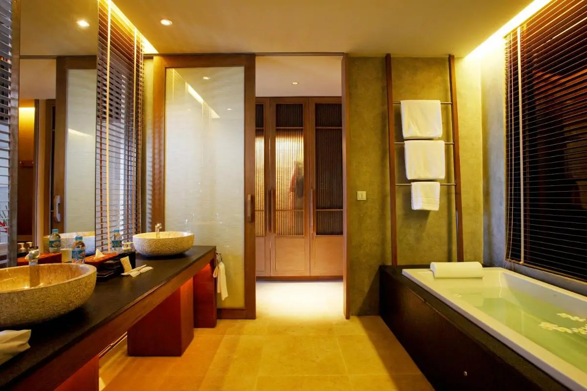 Modern Bathroom Design Featuring Stone Sinks and Relaxing Bathtub at Panwa Beach