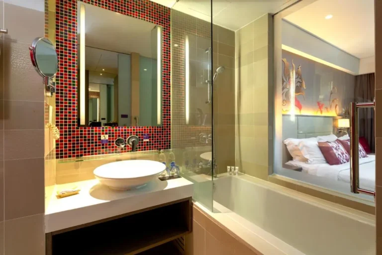 Modern Bathroom Design with Bathtub and Vessel Sink Near Bedroom in Patong Beach
