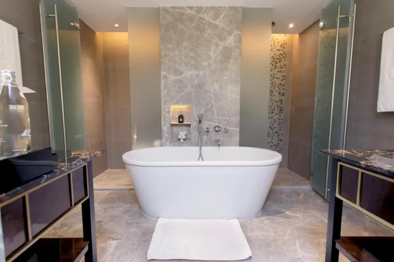 Modern Bathroom Design with Freestanding Bathtub and Dual Showers in Pathumwan