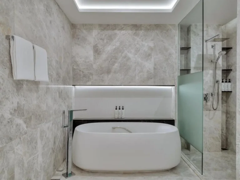 Modern Bathroom Design with Freestanding Bathtub and Walk-In Shower in Bang Rak