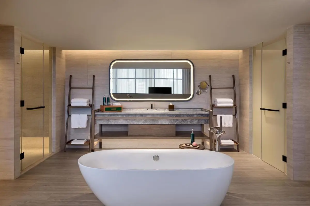 Bangkok Modern Bathroom Design with Freestanding Tub and Glass Shower in Khlong Toei