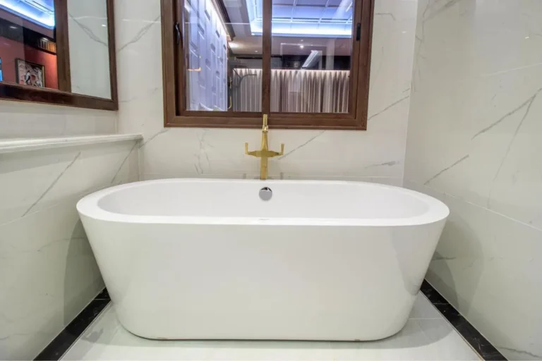 Modern Bathroom Design with Standalone Bathtub and Gold Faucet in Fa Ham Chiang Mai