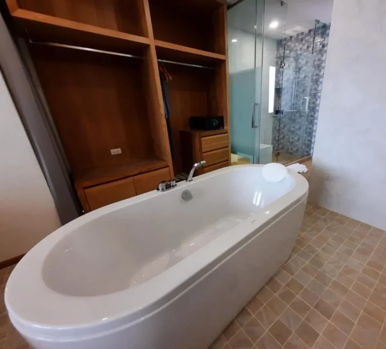 Modern Bathroom Interior with Freestanding Bathtub and Glass Shower in Chang Khlan Chiang Mai