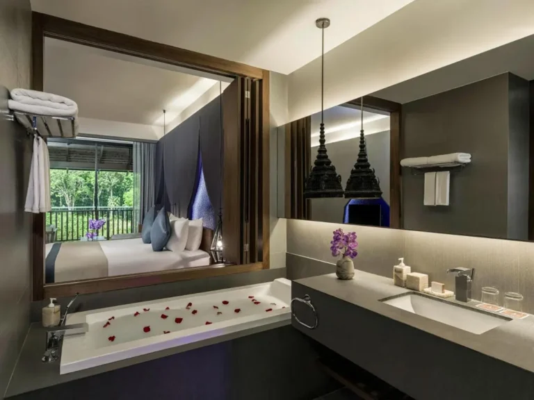 Modern Bathroom with Built-In Bathtub and Natural View Near Patong Beach