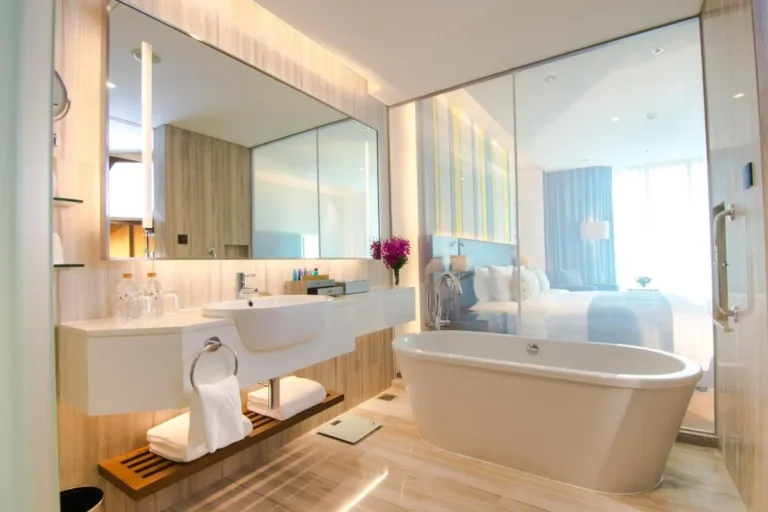 Modern Bathroom with Freestanding Bathtub and Glass Partition in Huai Khwang