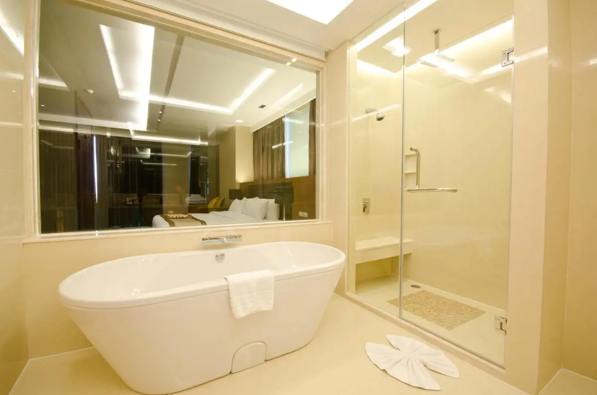 Modern Bathroom with Freestanding Bathtub and Glass Shower in Bangkapi